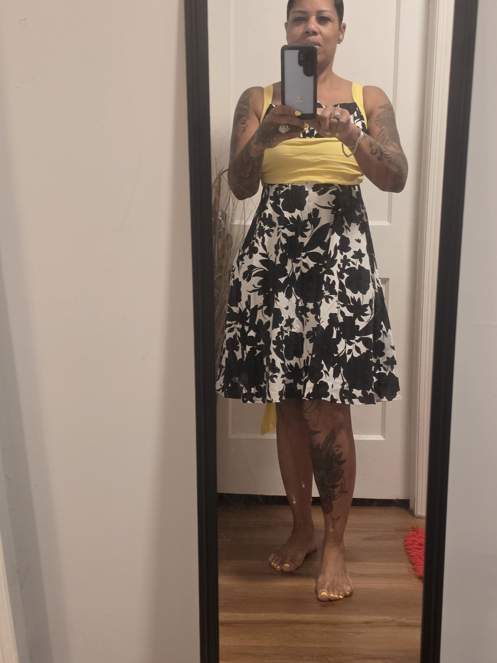 Dress Barn Yellow and Black Floral Midi Dress